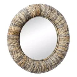 Round Teak Wood Coiled Tampar Frame Mirror