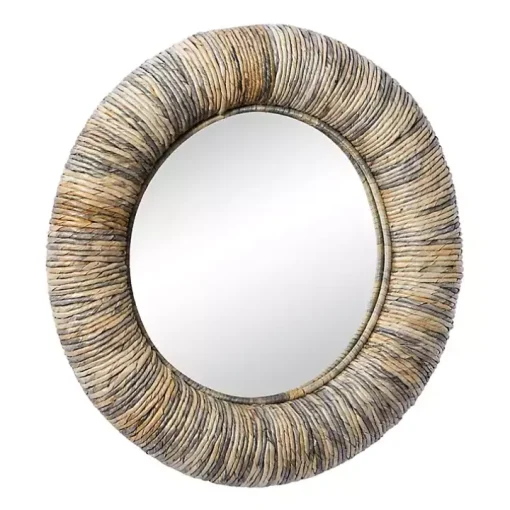 Round Teak Wood Coiled Tampar Frame Mirror
