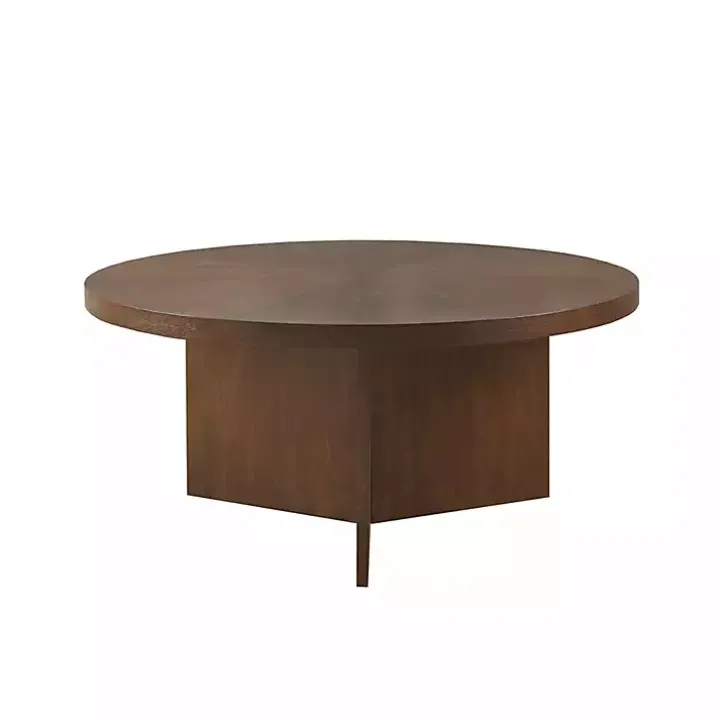 Round Walnut Wood Starburst Coffee Table