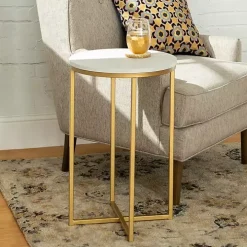 Round White Marble and Gold Accent Table
