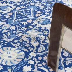 Royal Blue Floral Motif Area Rug, 7x10