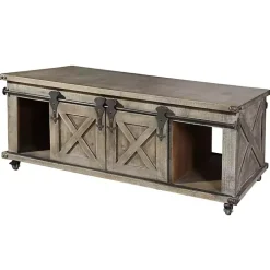 Rustic Gray Wood Rolling Barn Door Coffee Table