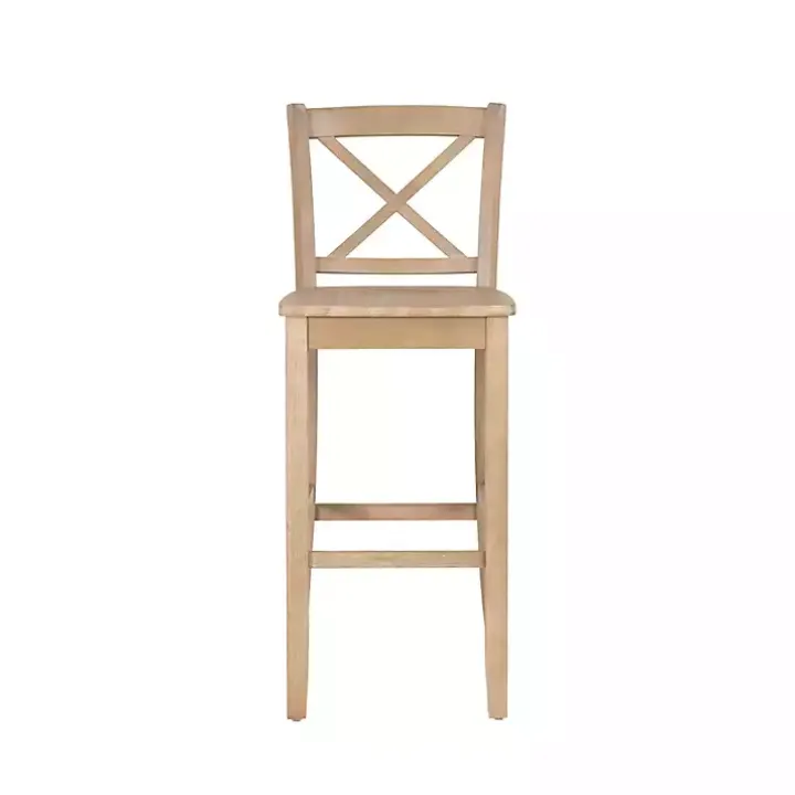 Rustic Graywash Wood X Back Bar Stool