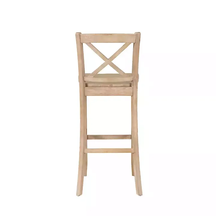 Rustic Graywash Wood X Back Bar Stool