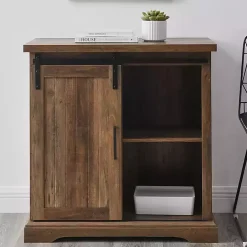 Rustic Oak Grooved Sliding Barn Door Cabinet
