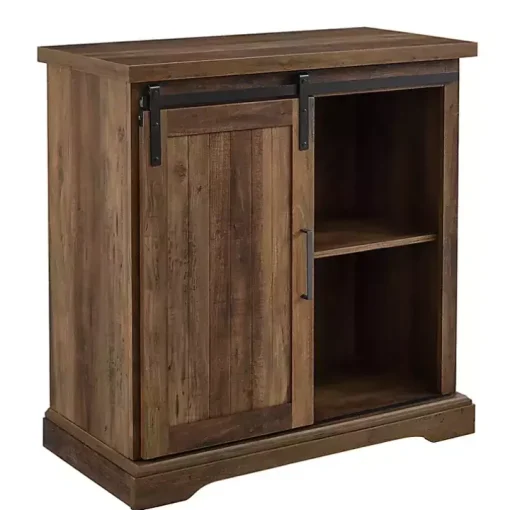 Rustic Oak Grooved Sliding Barn Door Cabinet