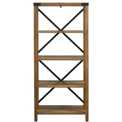 Rustic Oak Metal X Frame Back Bookshelf