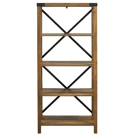 Rustic Oak Metal X Frame Back Bookshelf