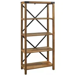 Rustic Oak Metal X Frame Back Bookshelf
