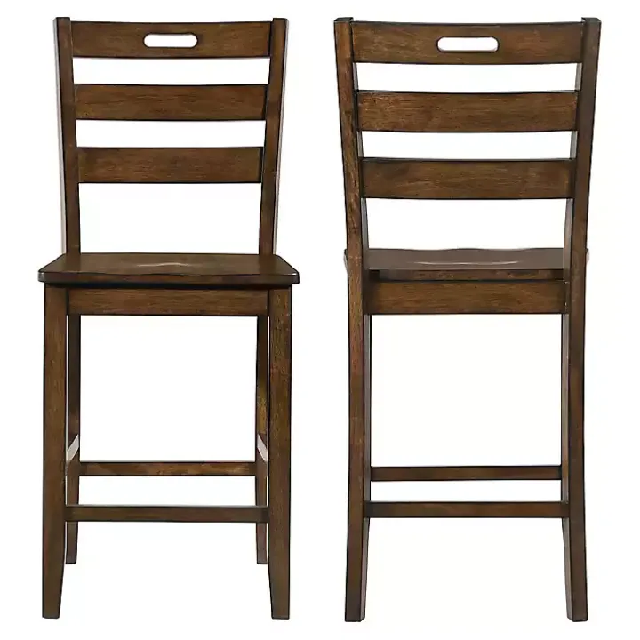 Rustic Oak Wood Quinby Counter Stools, Set of 2