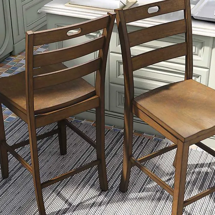 Rustic Oak Wood Quinby Counter Stools, Set of 2