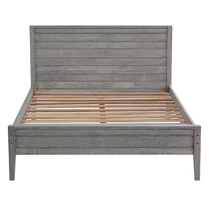 Rustic Smoke Gray Wood Panel Full Bed Frame