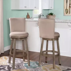 Rustic Taupe Upholstered Swivel Bar Stool