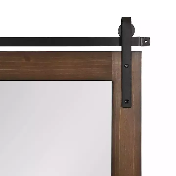 Rustic Walnut Barn Door Wall Mirror