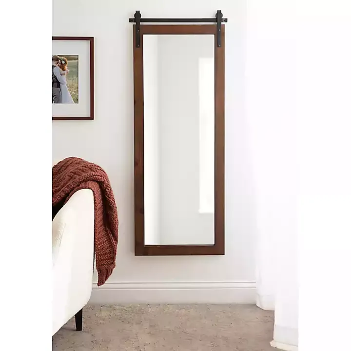 Rustic Walnut Barn Door Wall Mirror