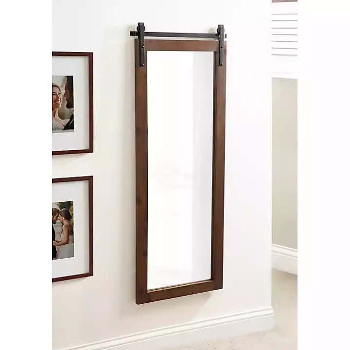 Rustic Walnut Barn Door Wall Mirror