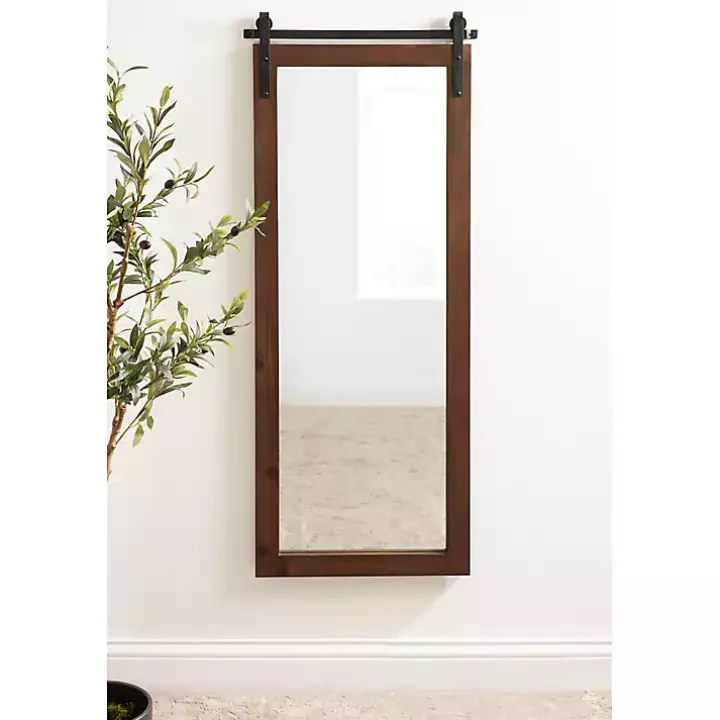 Rustic Walnut Barn Door Wall Mirror