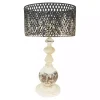 Rustic White Table Lamp with Woven Metal Shade
