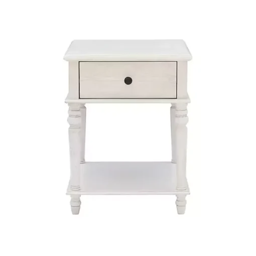 Rustic White Turned Legs Accent Table