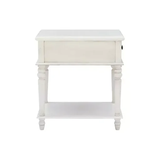 Rustic White Turned Legs Accent Table