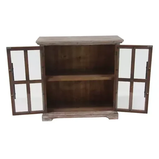 Rustic Wood and Glass 2-Door Cabinet