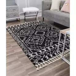 Sable Black and White Moon Area Rug, 5x7