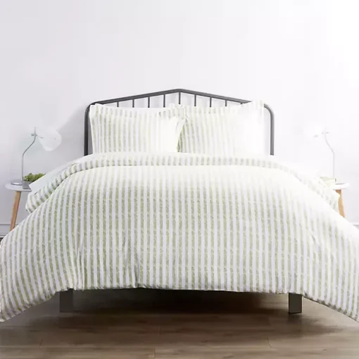 Sage Rugged Stripes Puffed King 3-pc. Duvet Set