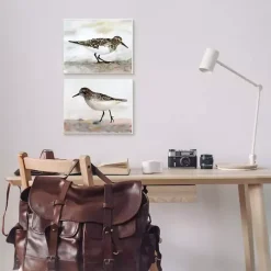 Sandpiper on Coast Framed 2pc Canvas Art Print Set