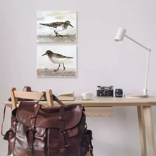 Sandpiper on Coast Framed 2pc Canvas Art Print Set