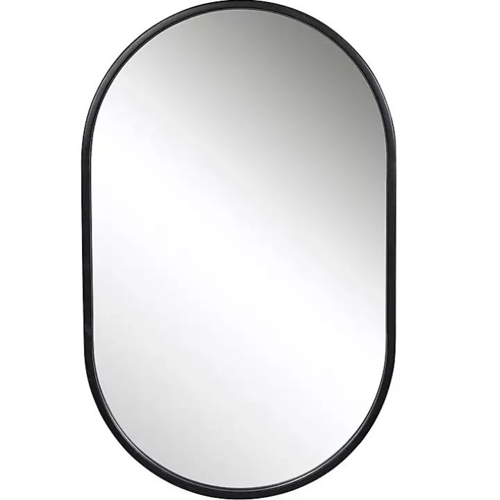 Satin Black Iron Oval Framed Wall Mirror