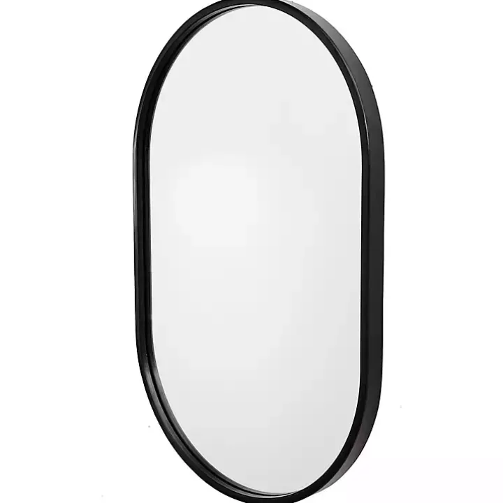 Satin Black Iron Oval Framed Wall Mirror