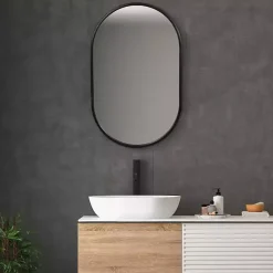 Satin Black Iron Oval Framed Wall Mirror