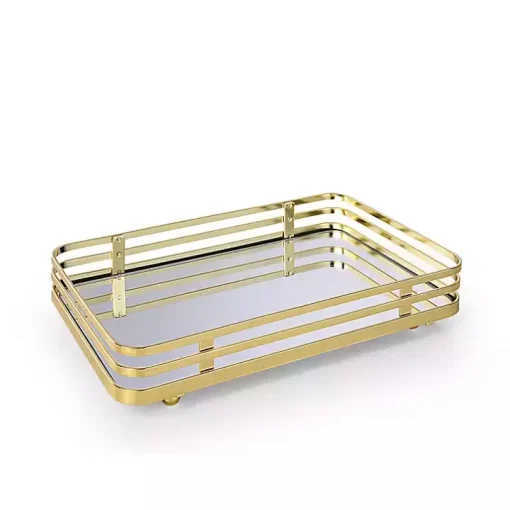 Satin Gold Mirrored Vanity Tray