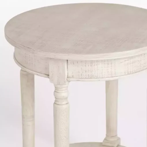 Savannah Cream Distressed Round Accent Table