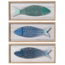School of Fish Wooden and Metal Plaques, Set of 3