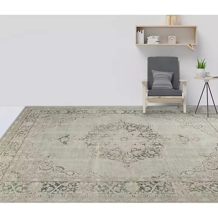 Sea Green Vintage Medallion Area Rug, 5x7