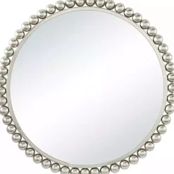 Silver Metal Round Beaded Frame Wall Mirror