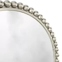 Silver Metal Round Beaded Frame Wall Mirror