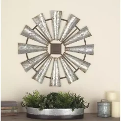 Silver Metal Windmill Wall Plaque