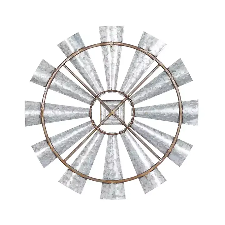 Silver Metal Windmill Wall Plaque