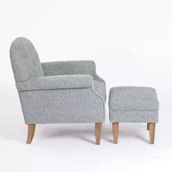 Sky Blue Boucle Tufted Chair & Ottoman Set
