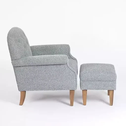 Sky Blue Boucle Tufted Chair & Ottoman Set