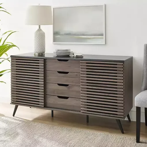 Slate Gray Slatted 4-Drawer Cabinet