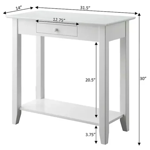 Slim White Single Drawer Console Table