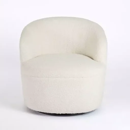 Small Round Cream Boucle Swivel Accent Chair