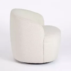 Small Round Cream Boucle Swivel Accent Chair
