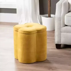 Spice Yellow Chenille Flower Storage Ottoman