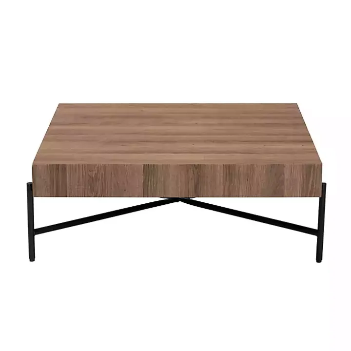 Square Light Brown Wood X Base Coffee Table