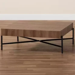 Square Light Brown Wood X Base Coffee Table