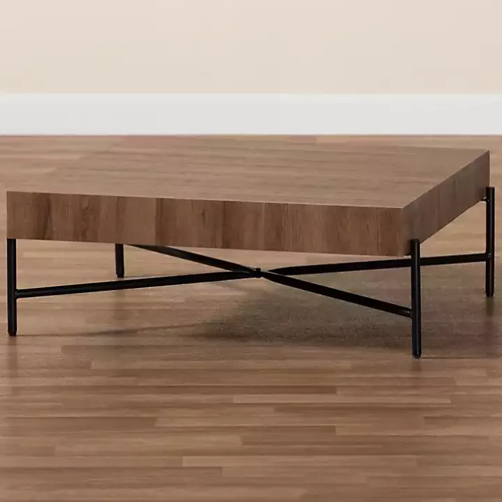 Square Light Brown Wood X Base Coffee Table